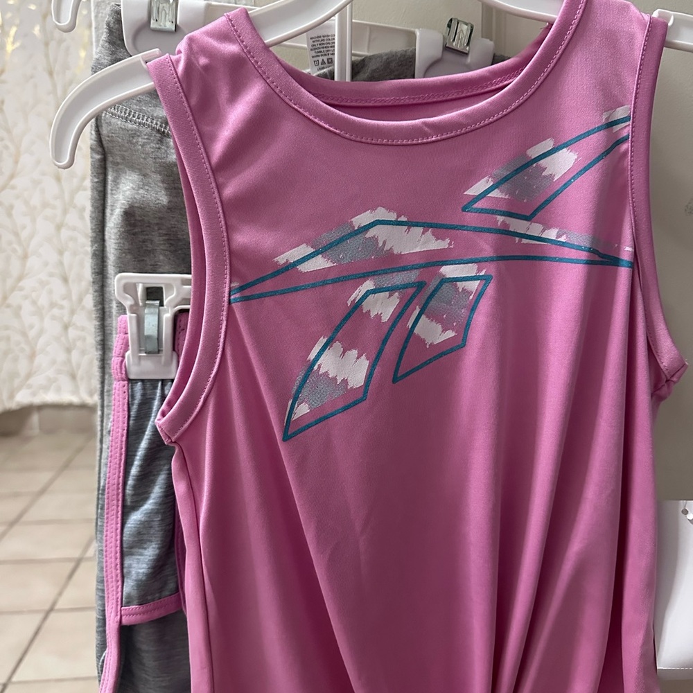 Reebok Pink Girls' Athletic Tank with Teal Logo Accent